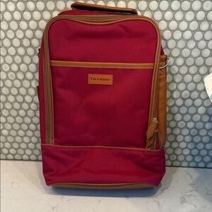 Tirrinia 2 Bottle Wine Cooler Bag For Park in Deep Red with Brown Leather Trim